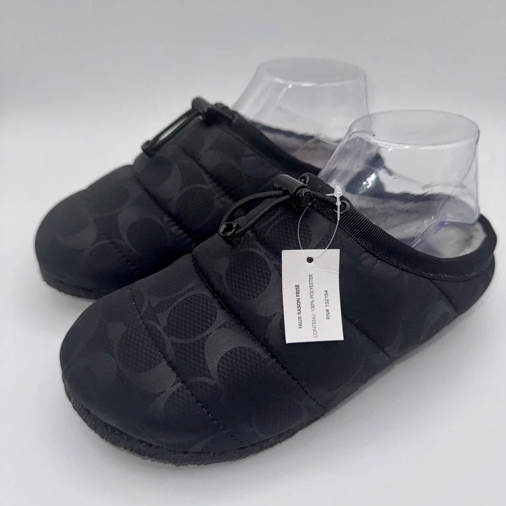 COACH Rachelle Slippers Women's Size 6 Black Monogram Quilted Nylon Mules